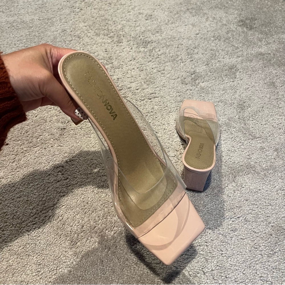 Fashion Nova Women's Clear and Nude Heels